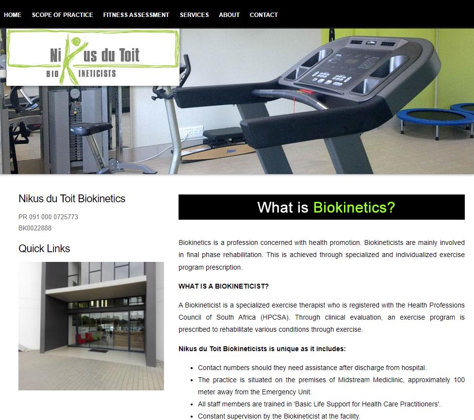 Nikus du Toit Biokinetics website